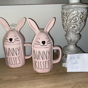 Rae Dunn PINK Bunny Kisses Mug w/ Ear Toppers